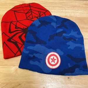 Marvel Spider-Man and Captain America Beanie Skully Hat Bundle of 2 OSFM